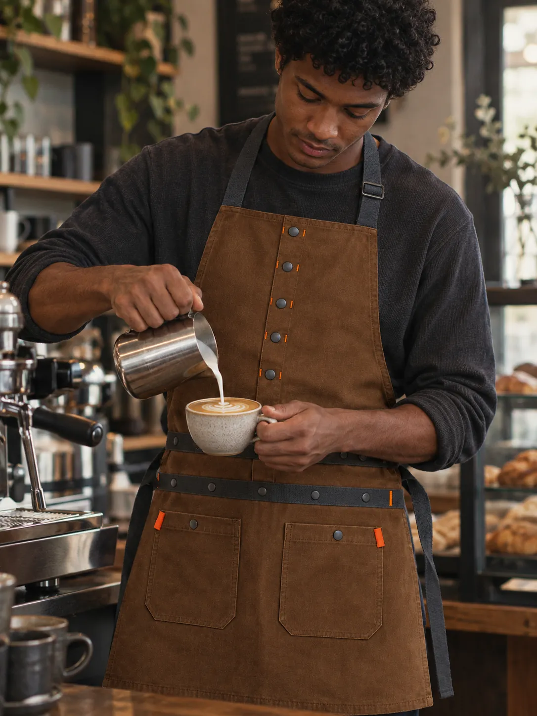 Barista Half-Bib Apron in use at work