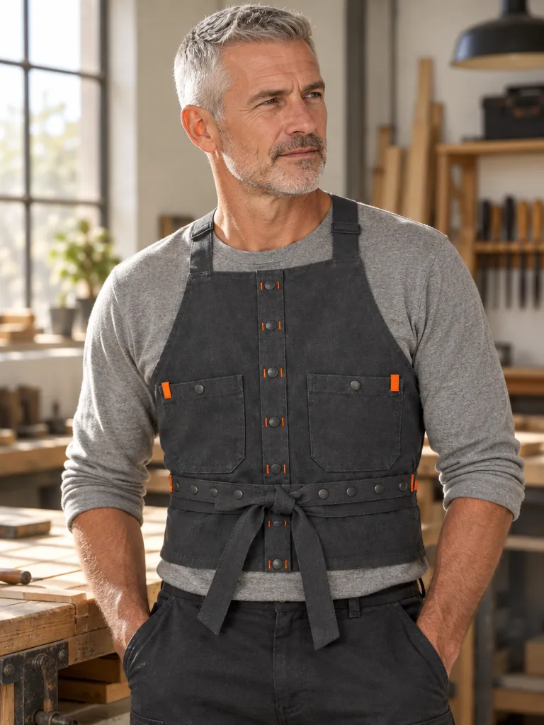 Butcher's Long Bib Apron, back view