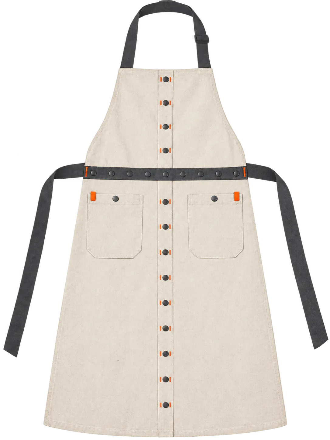 Butcher's Long Bib Apron in Raw Canvas, front view
