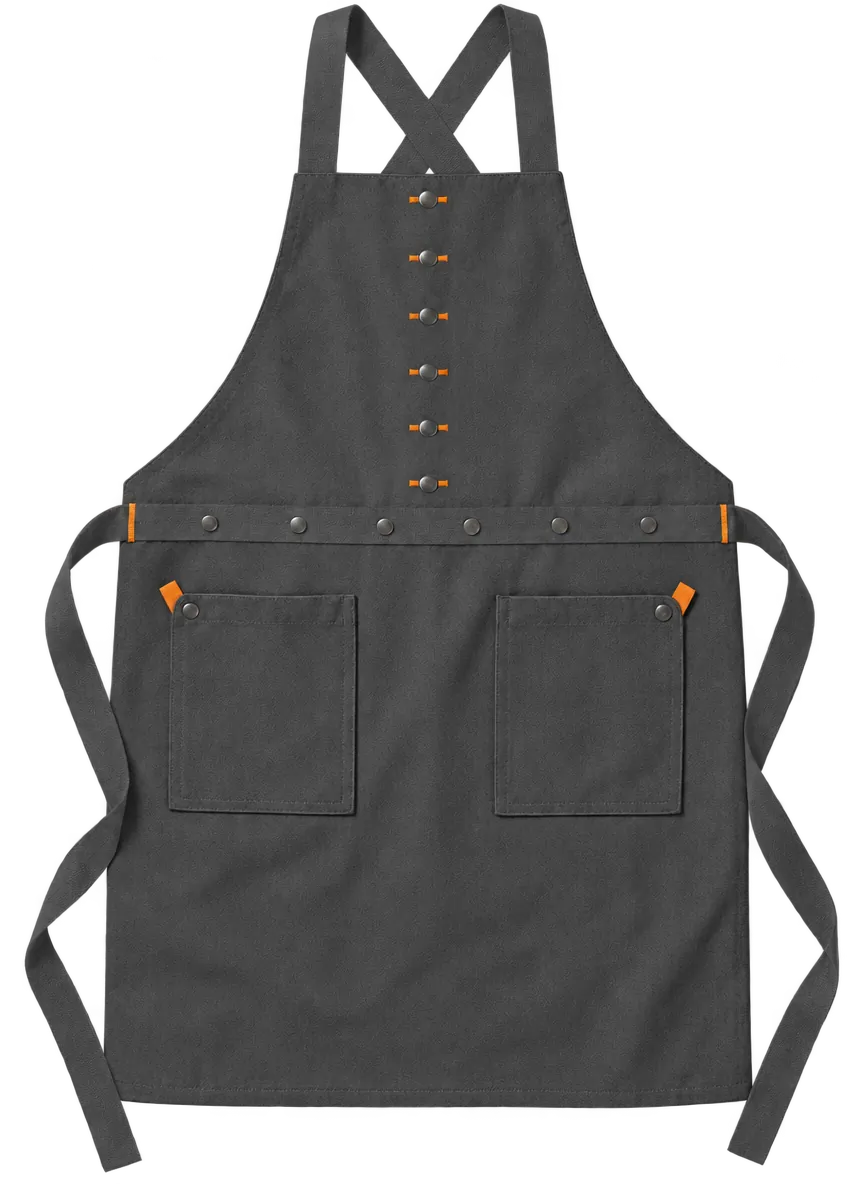 Cross-Back Kitchen Apron in Graphite, front view