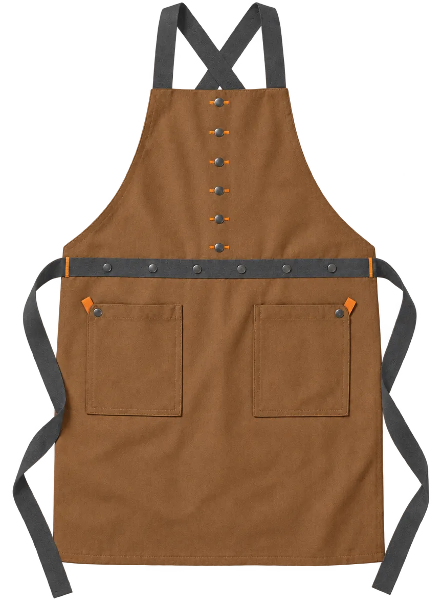 Cross-Back Kitchen Apron in Tobacco, front view