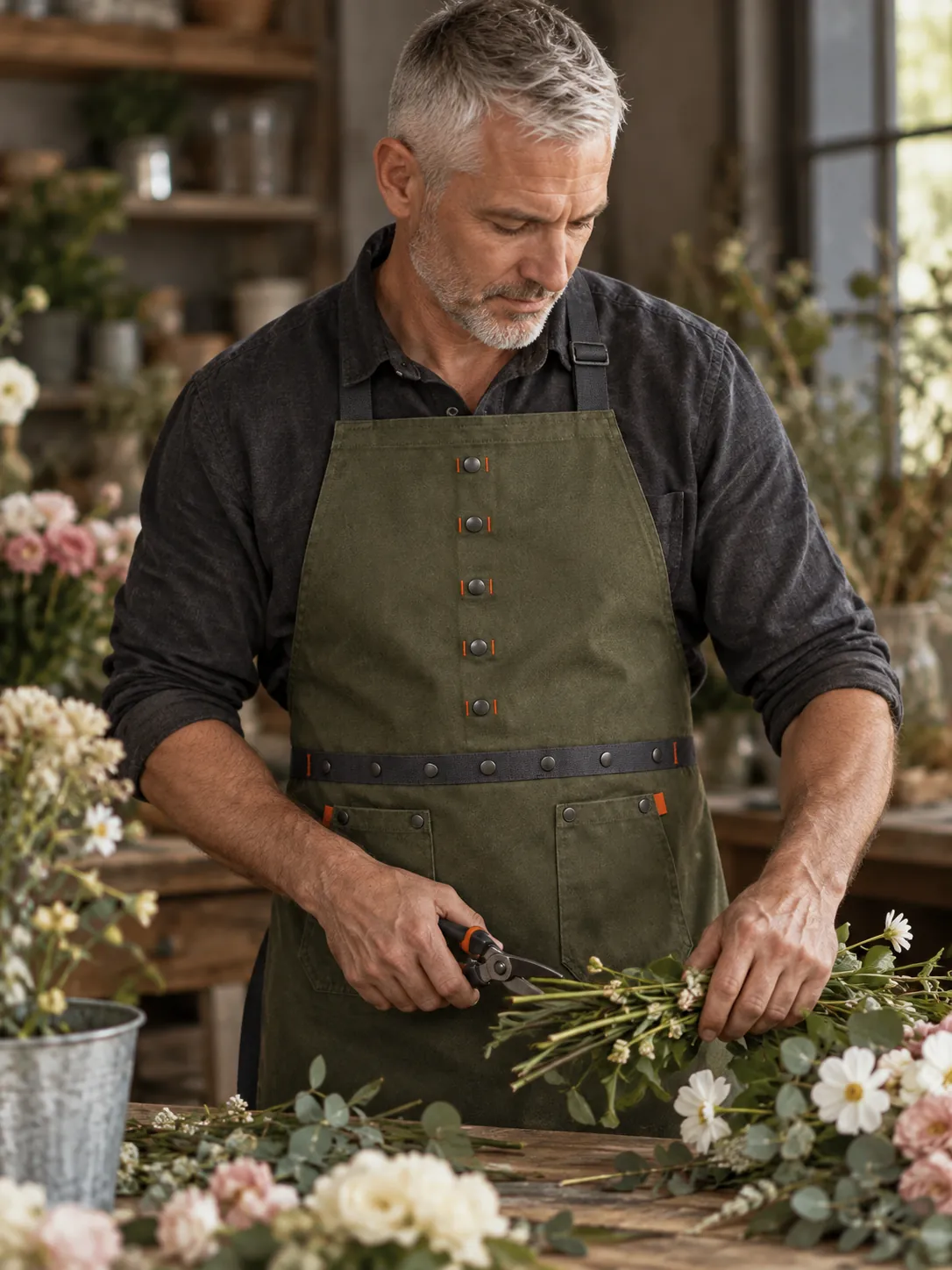 Florist's Bib Apron in use at work