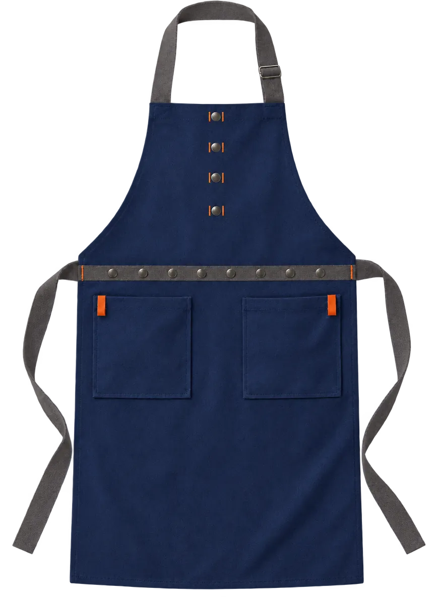 Line Bib Apron in Indigo, front view