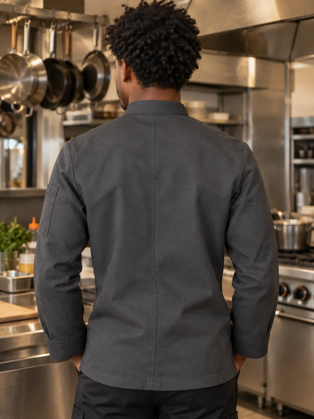 Mandarin Collar Chef Jacket, back view