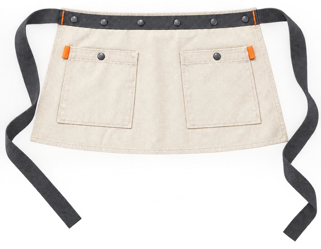 Market Stall Waist Apron in Raw Canvas, front view