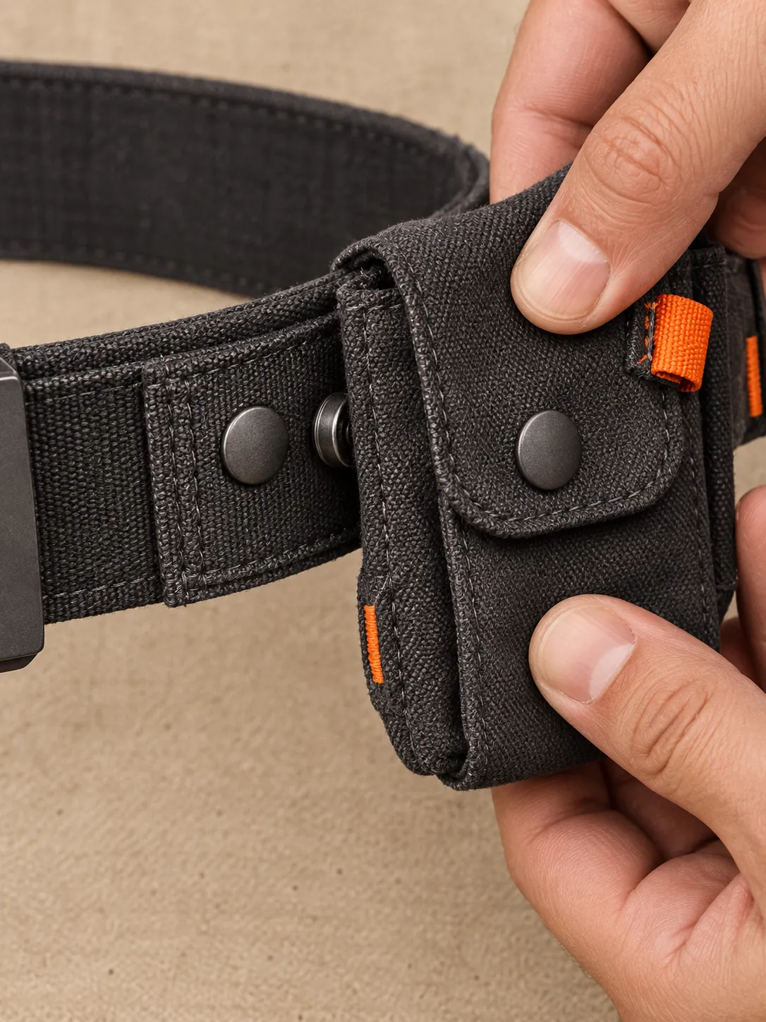 Service Tool Belt, close-up of the snap rail and pull tab