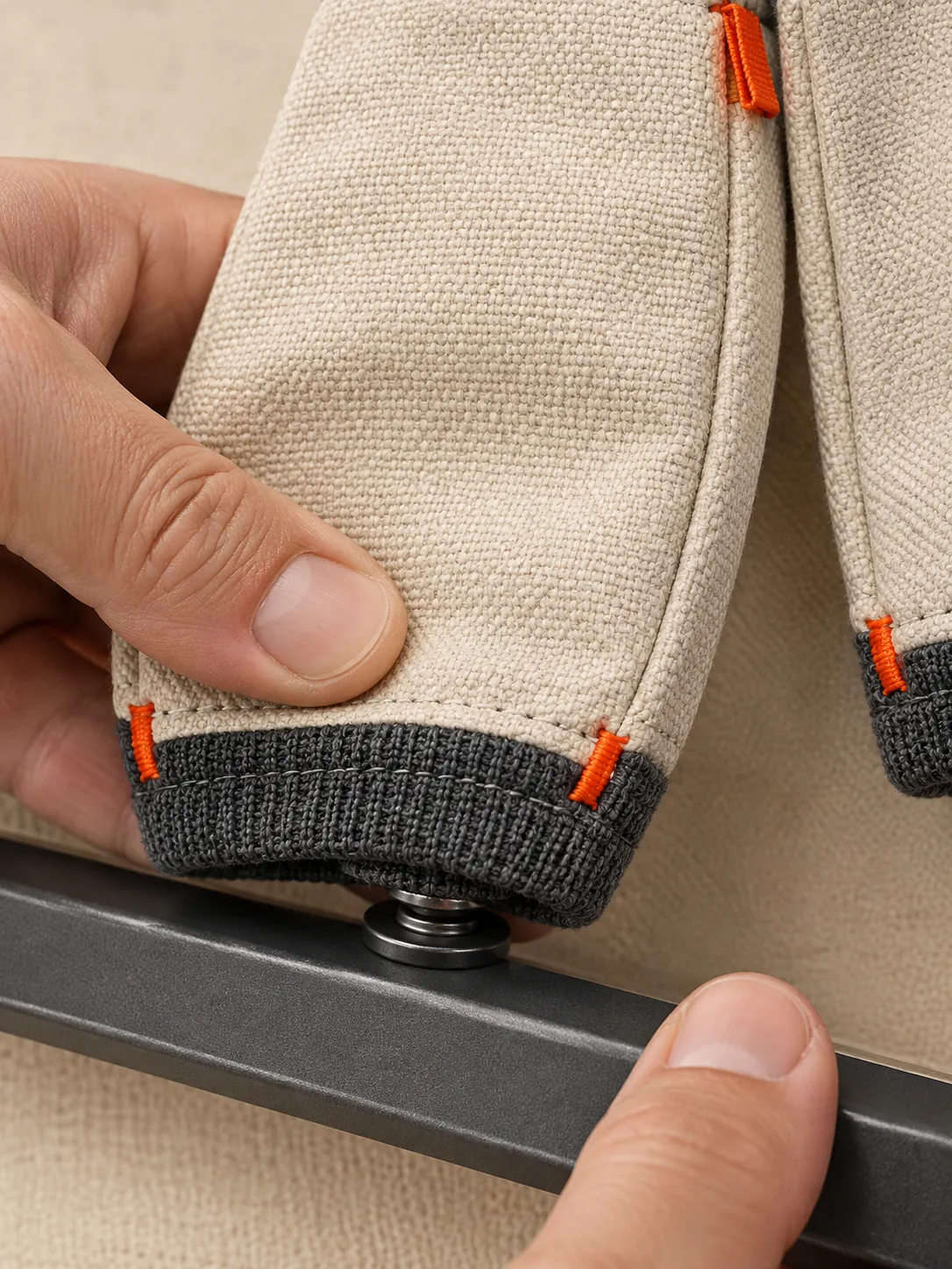 Short Cuff Guards, 2 Pairs, close-up of the snap rail and pull tab