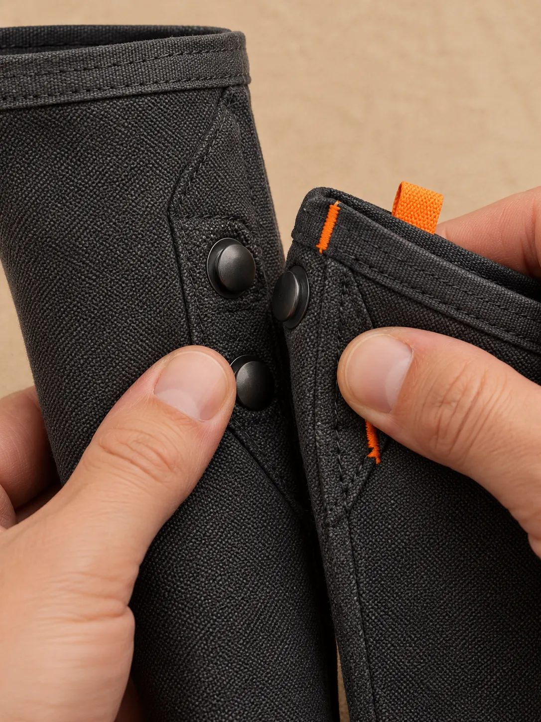 Snap-Tab Sleeve Guards, 2 Pairs, close-up of the snap rail and pull tab