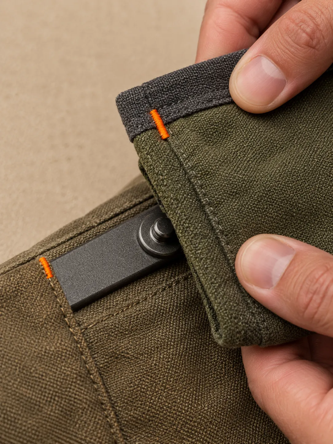 Studio Sleeve Guards, 2 Pairs, close-up of the snap rail and pull tab