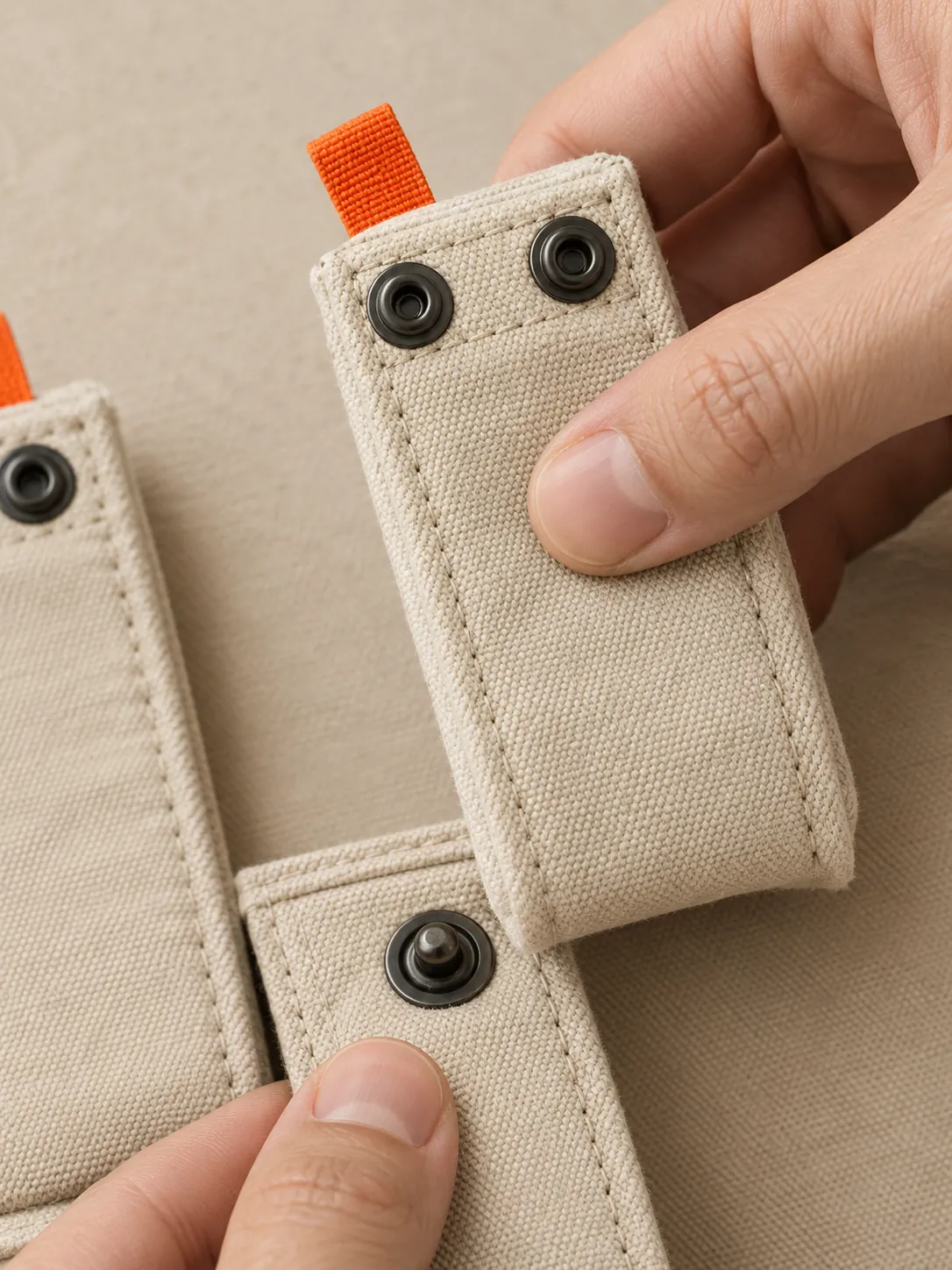 Towel Loop Set, close-up of the snap rail and pull tab