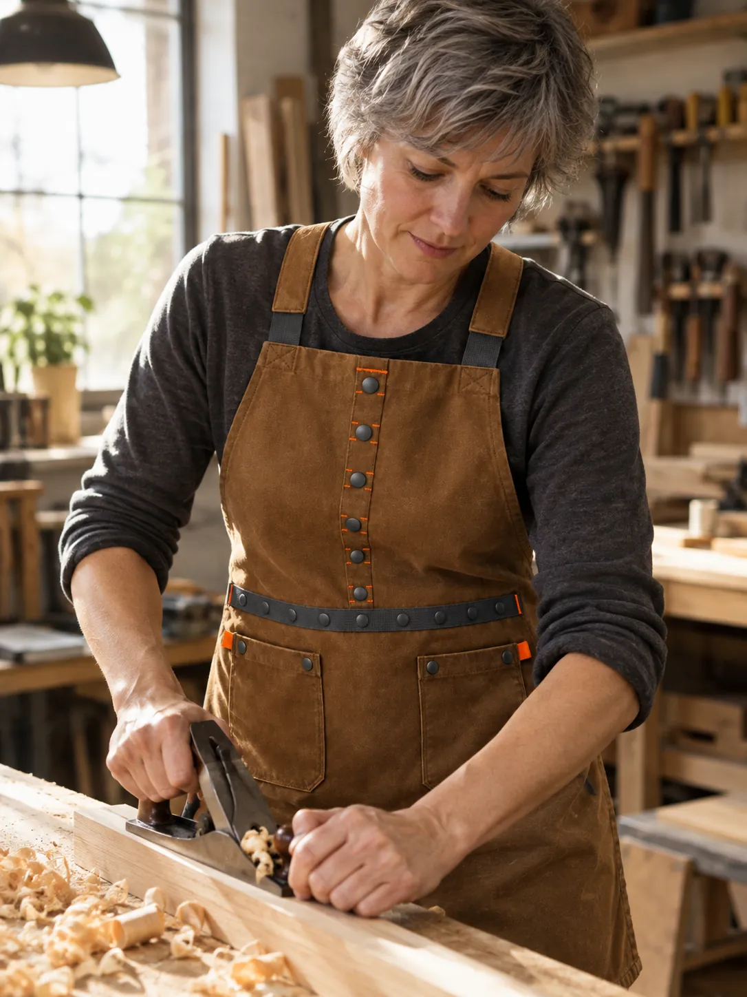 Woodshop Cross-Back Apron in use at work